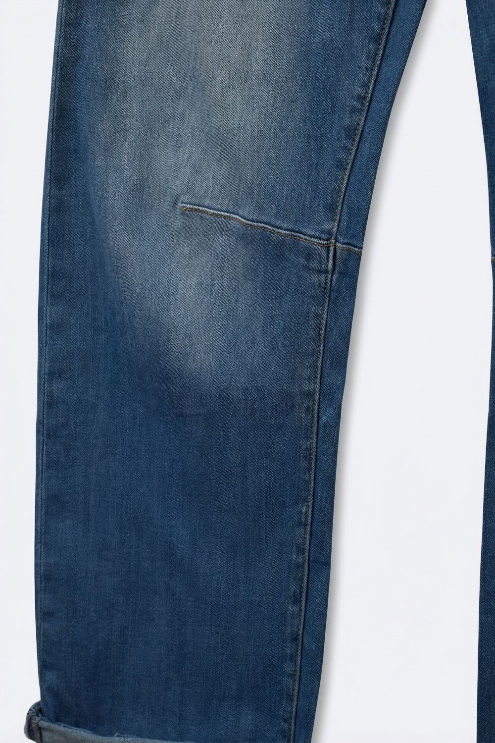 Jeans de Denim com Pernas Retas e Punhos Dobrados em Lavagem Média