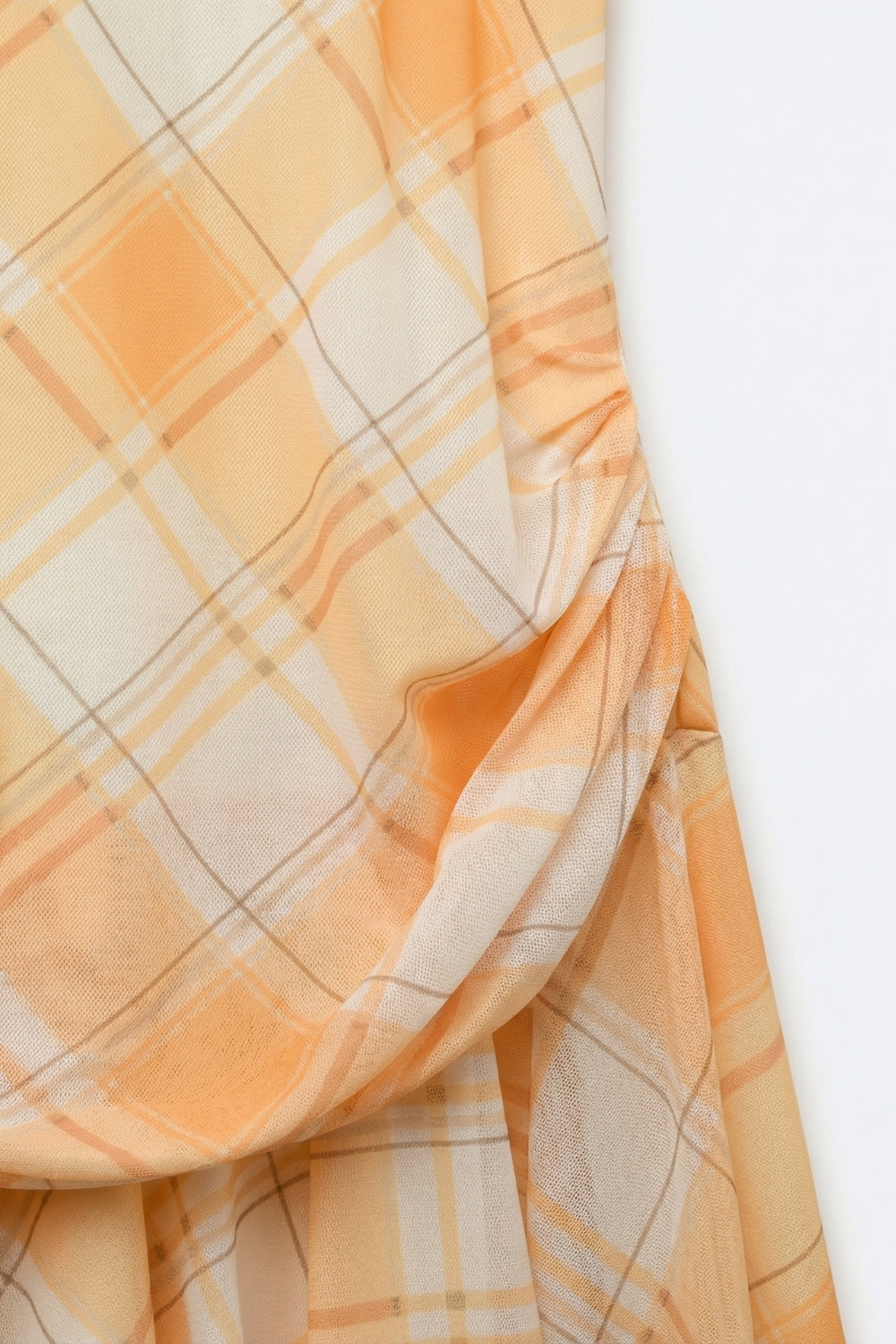 Vestido Assimétrico de Manga Longa em Tecido de Malha Xadrez Laranja