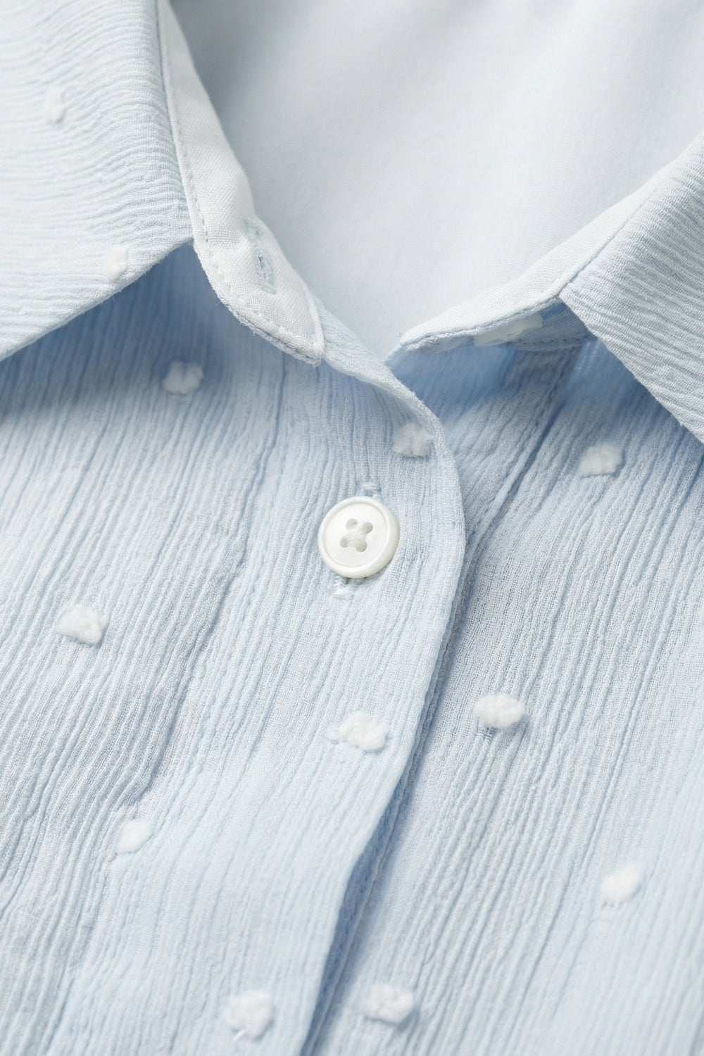 Blusa Azul Claro Bordada com Bolinhas e Botões