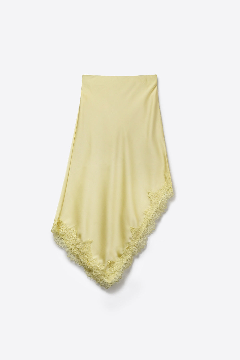 Saia em lenço de cetim amarelo-manteiga com rebordo de renda