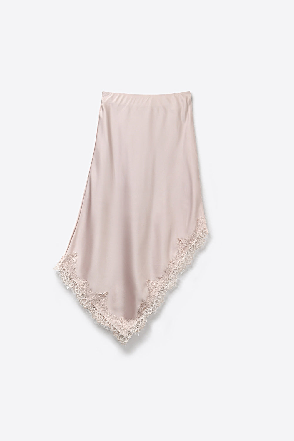 Saia de lenço de cetim cor-de-rosa com rebordo de renda