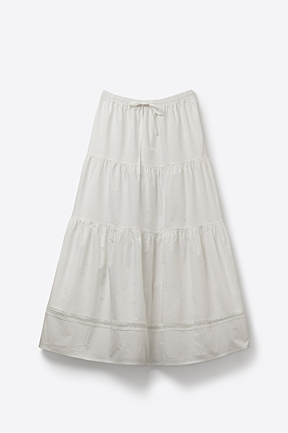 Saia Maxi de Popeline Branca com Detalhe de Renda