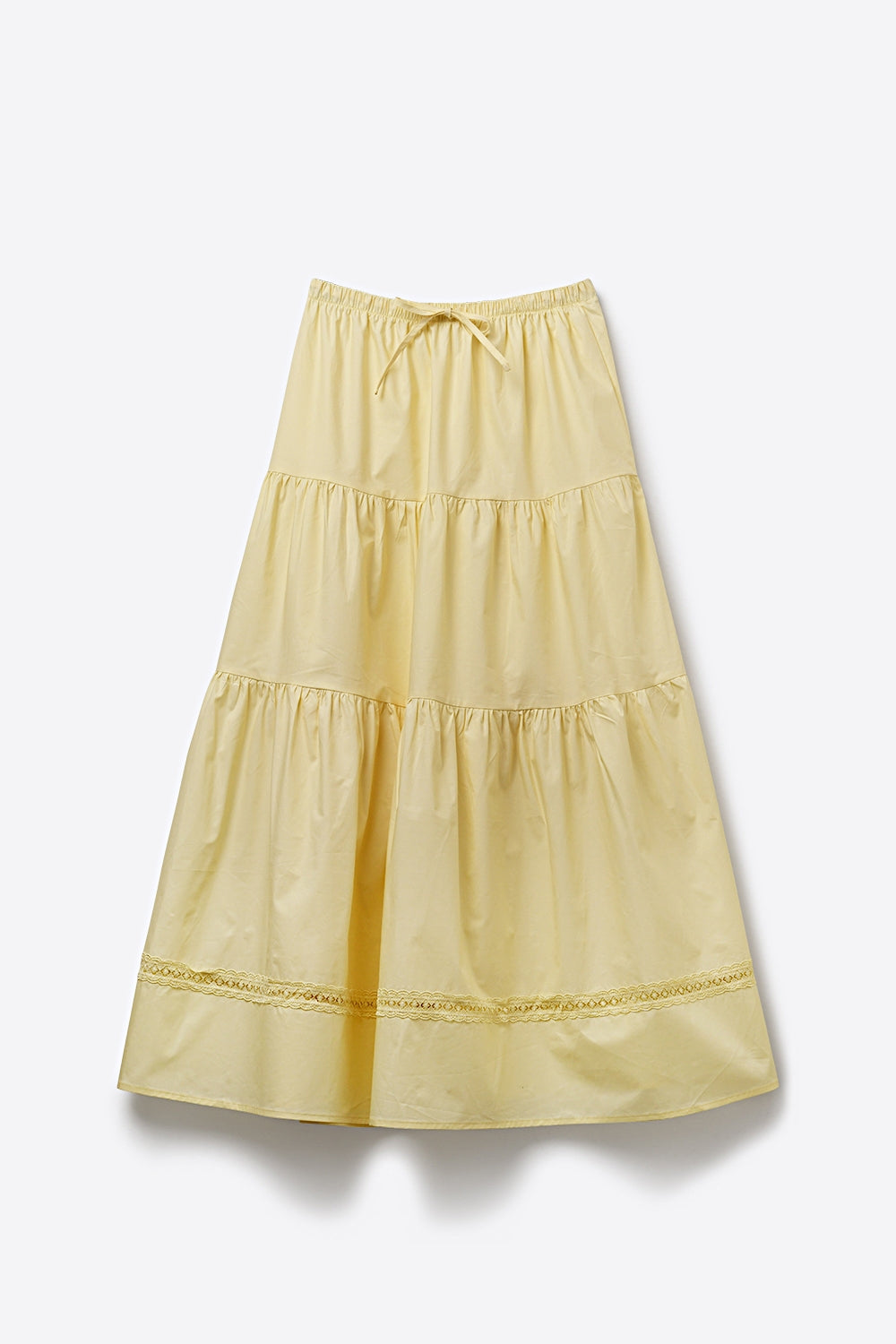 Saia Maxi de Popeline Amarela com Detalhe de Renda