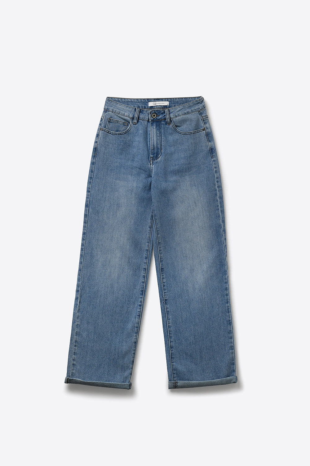 Calça Jeans Denim Azul Clássica de Perna Reta com cintura média