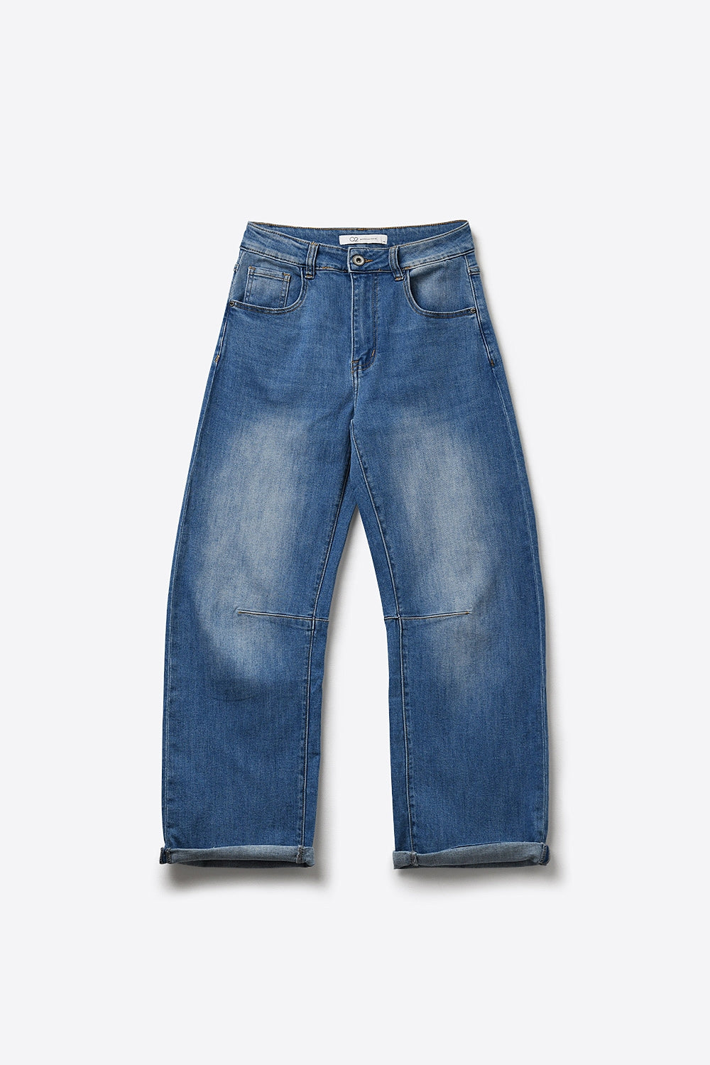 Jeans de Denim com Pernas Retas e Punhos Dobrados em Lavagem Média