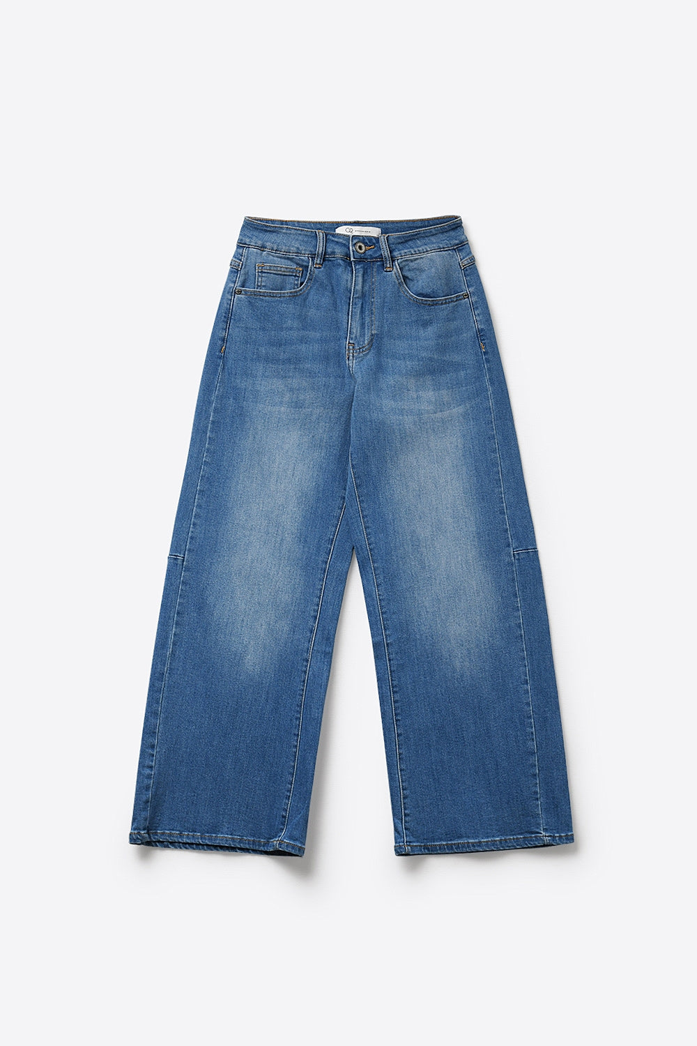 Calça Jeans Denim Lavagem Média com Pernas Largas e Costura Lateral
