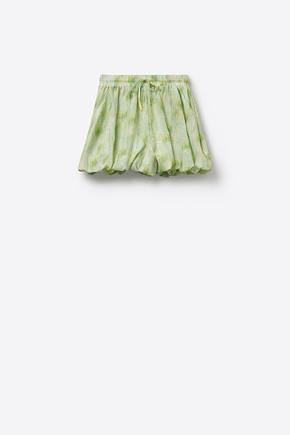 Short Bubble Tie-Dye com Cintura de Elástico e Cordão Ajustável na cor lima