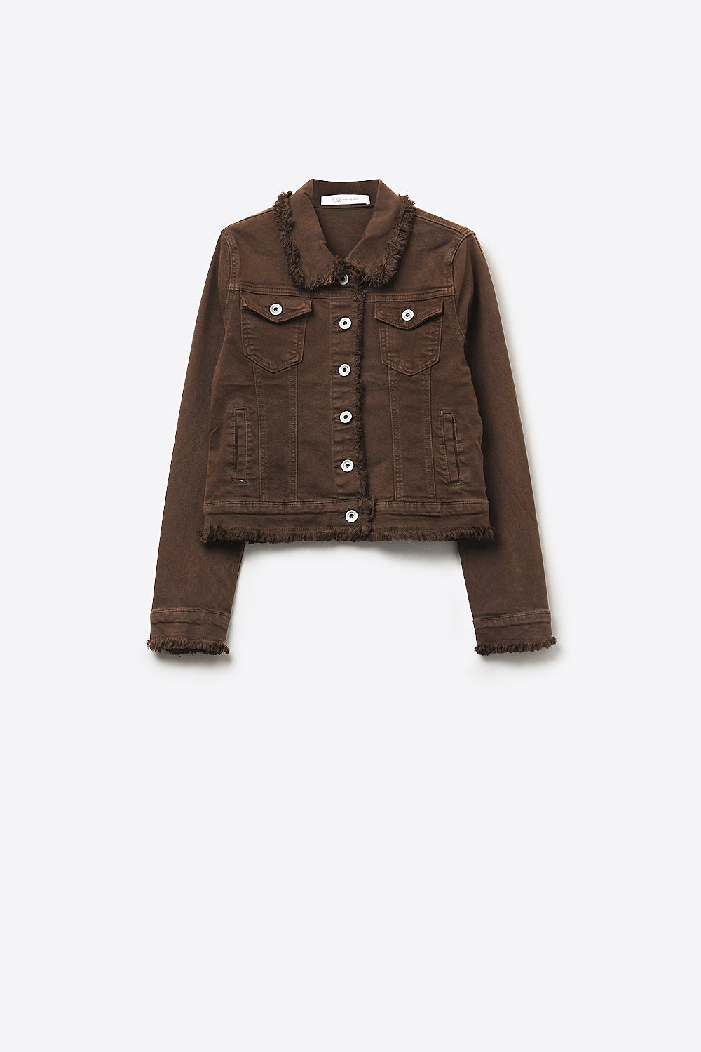 Jaqueta de denim com borda crua na cor chocolate