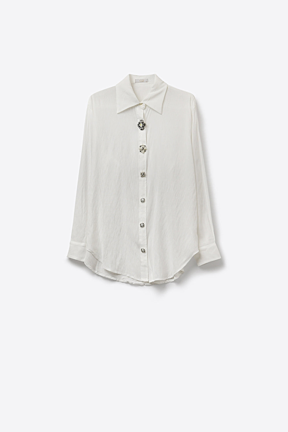 Blusa Branca com Enfeites e Botões em Tecido de Tencel