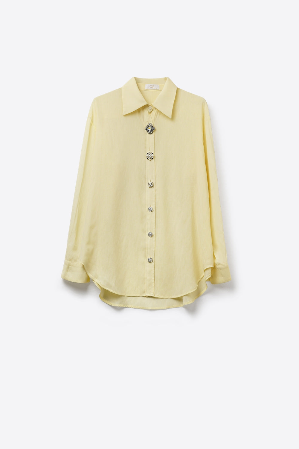 Blusa Amarela Manteiga com Detalhes e Botões em Tecido Tencel