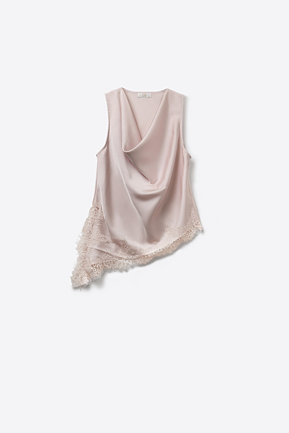 Blush Pink Satin Sleeveless Draped Lace Top