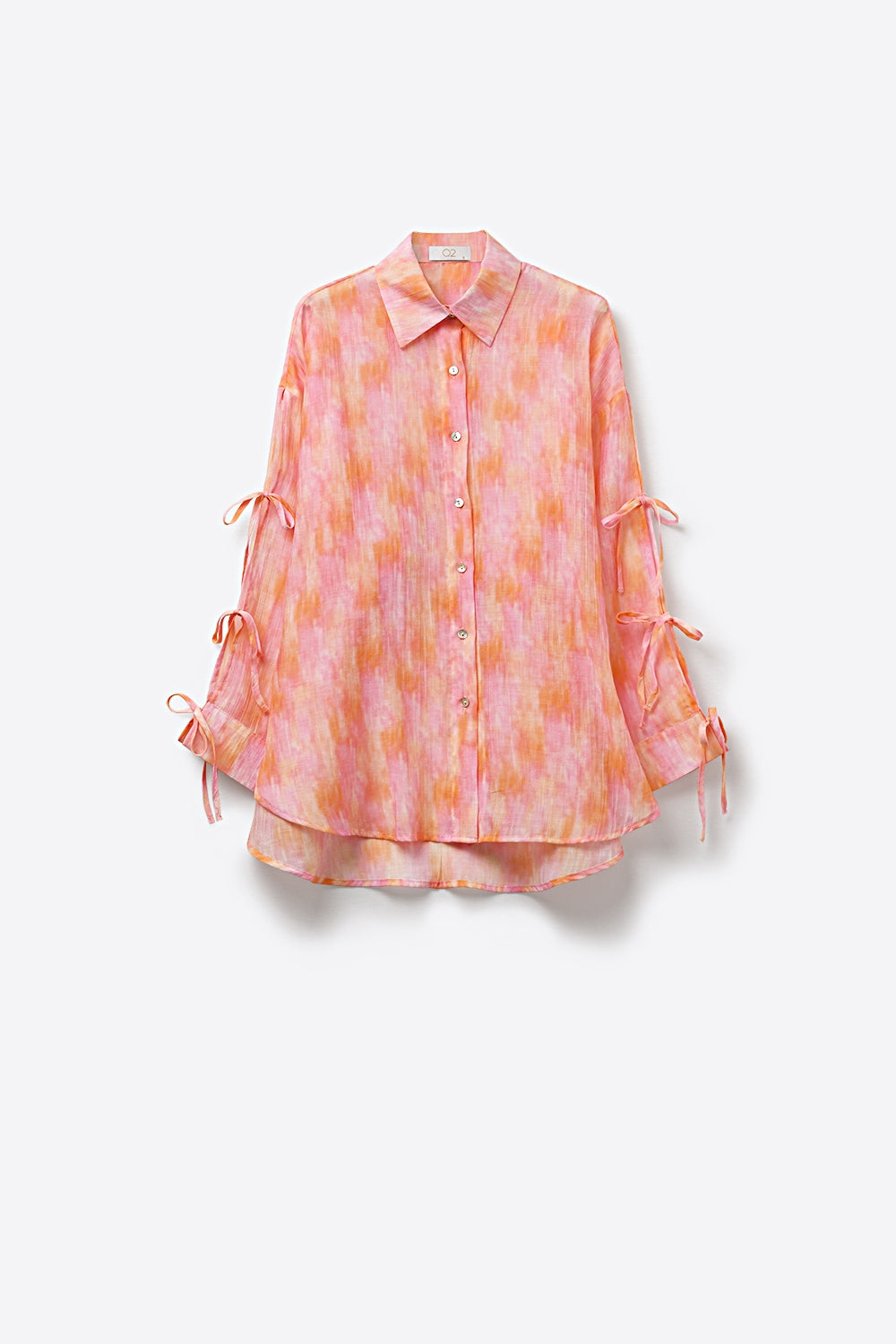 Camisa Oversized Rosa com Mangas de Amarrar e Botões