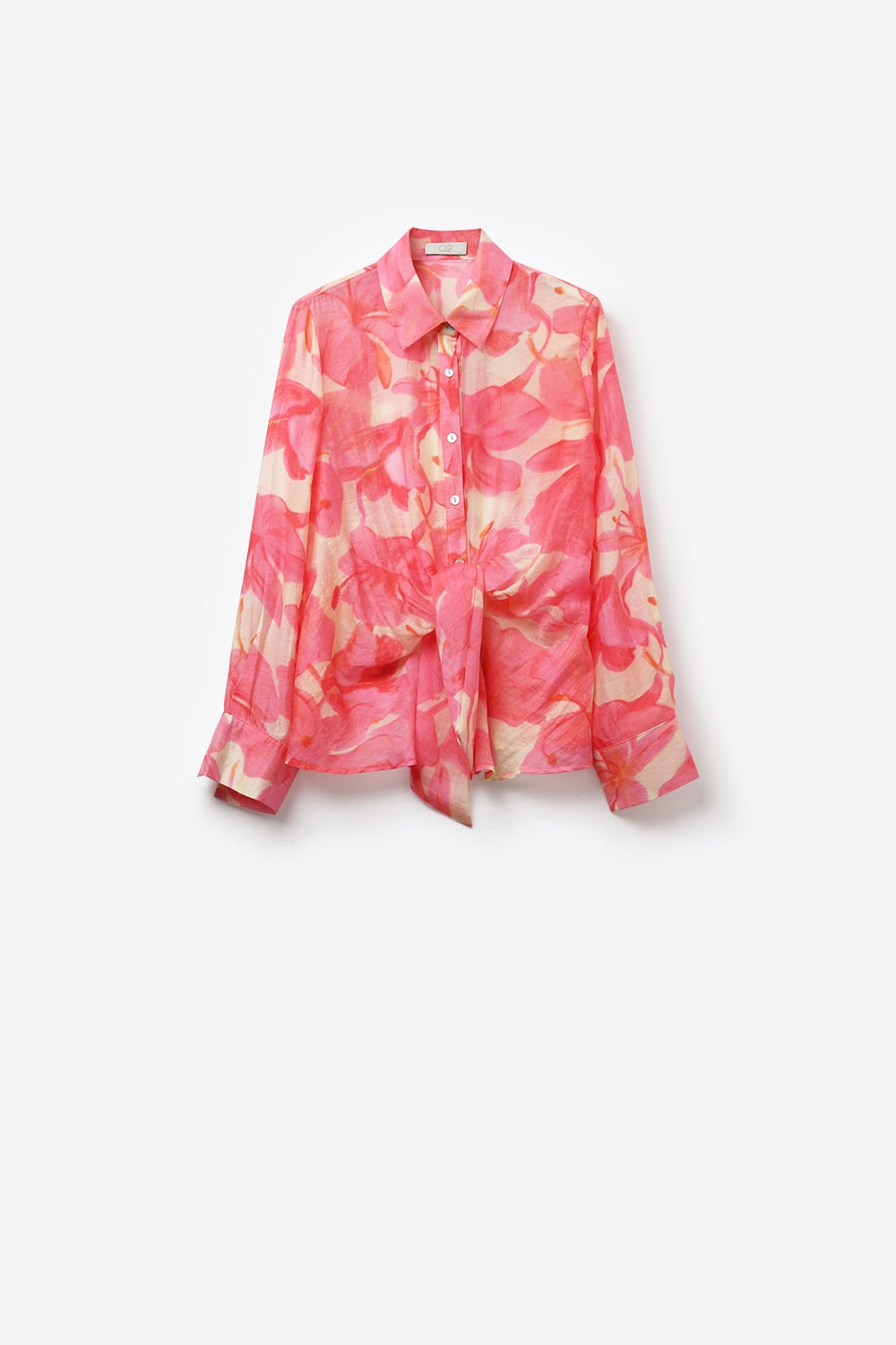 Camisa com botões de manga comprida com estampado floral cor-de-rosa
