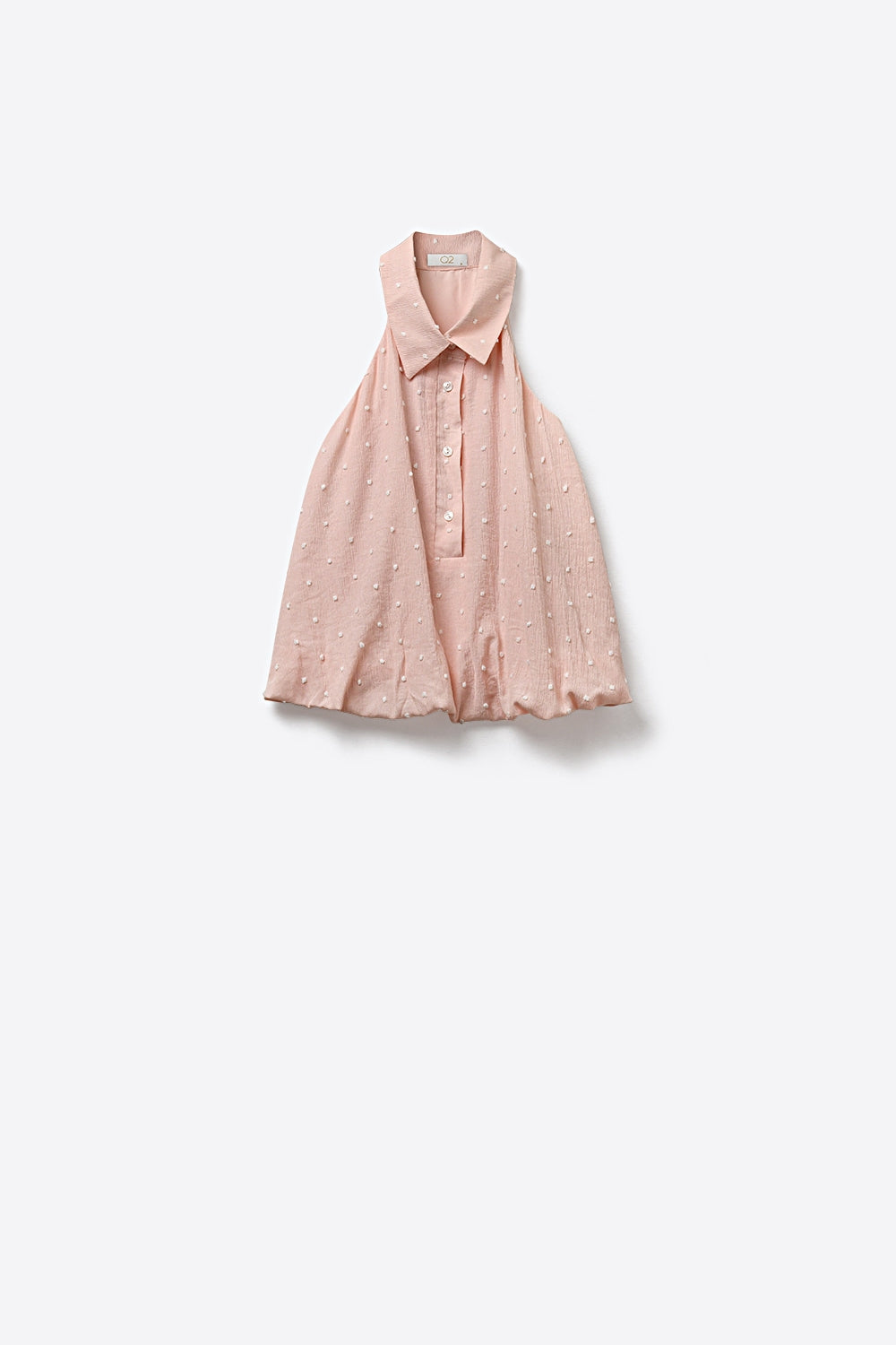 Blusa sem mangas com gola com pontos suíços cor-de-rosa
