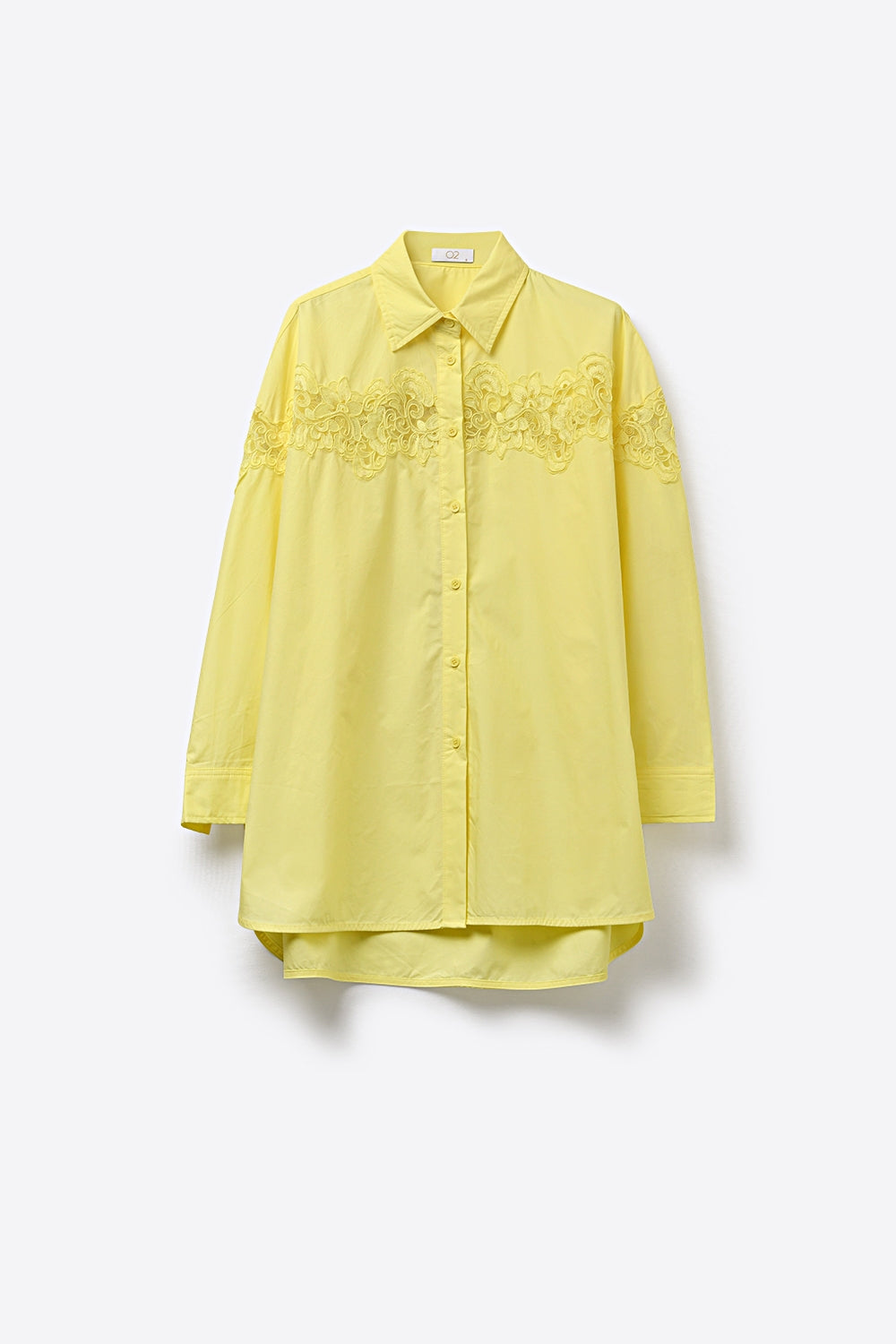 Camisa de popelina de tamanho grande amarela com pormenor de renda