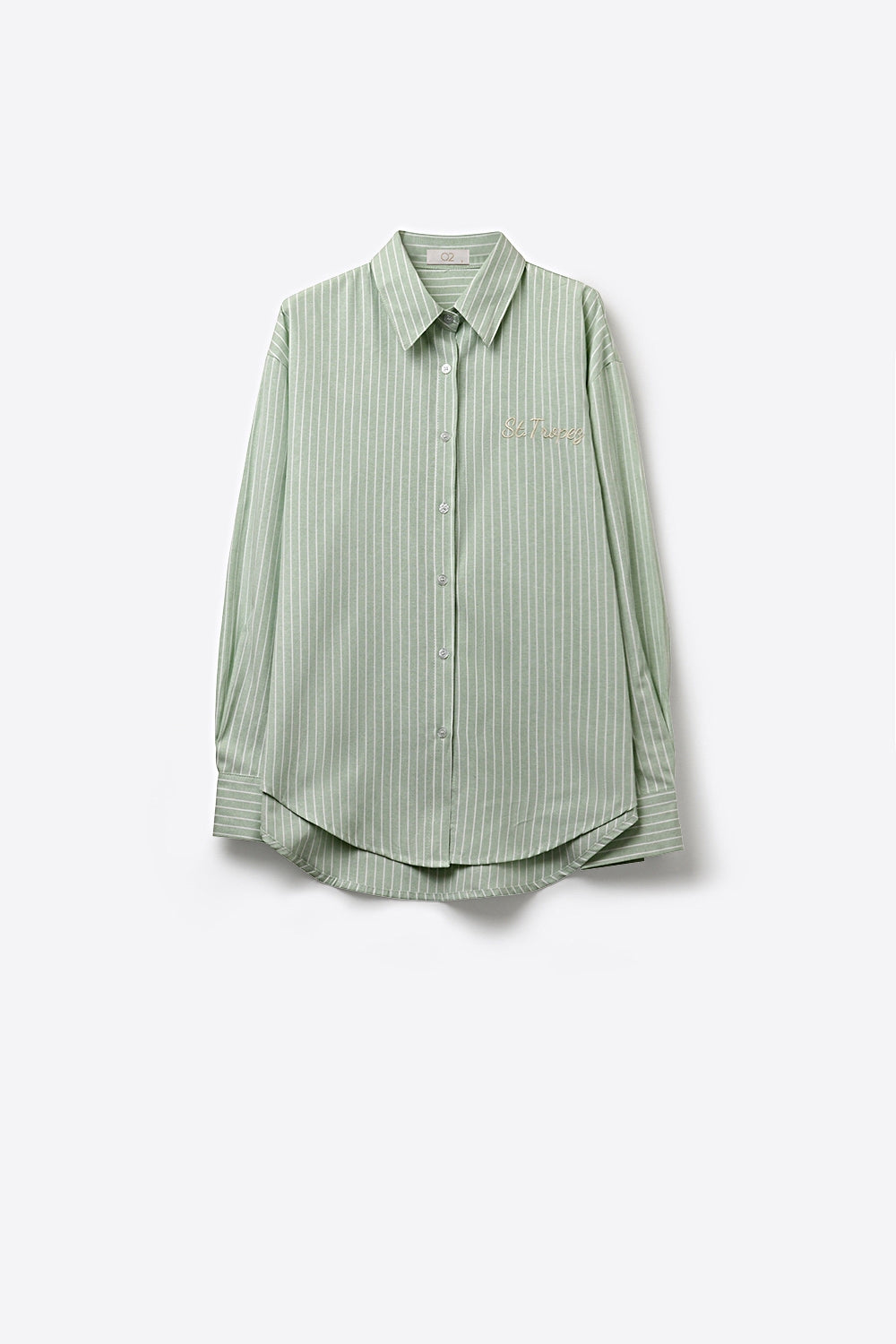 Camisa Listrada Verde Claro com logo bordado de St. Tropez