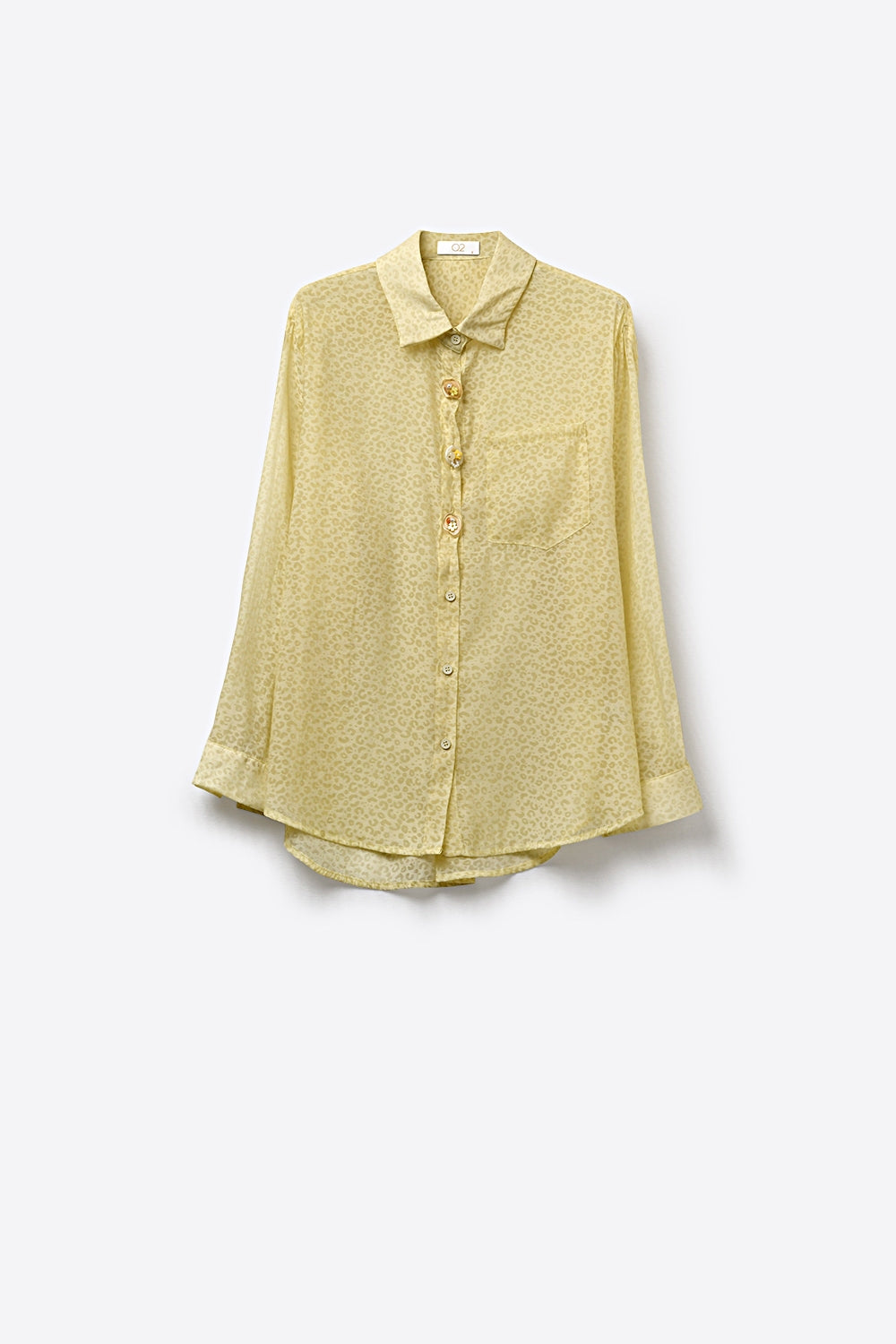 Blusa com botões à frente amarela clara com estampado subtil