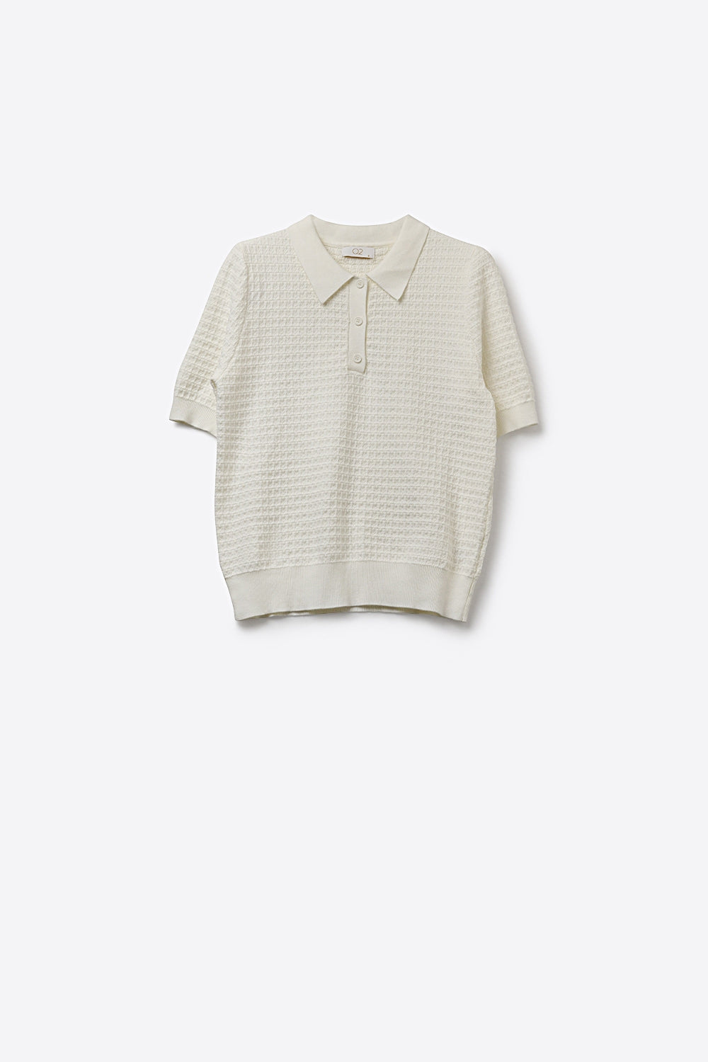Camisa pólo de malha texturizada creme com mangas curtas