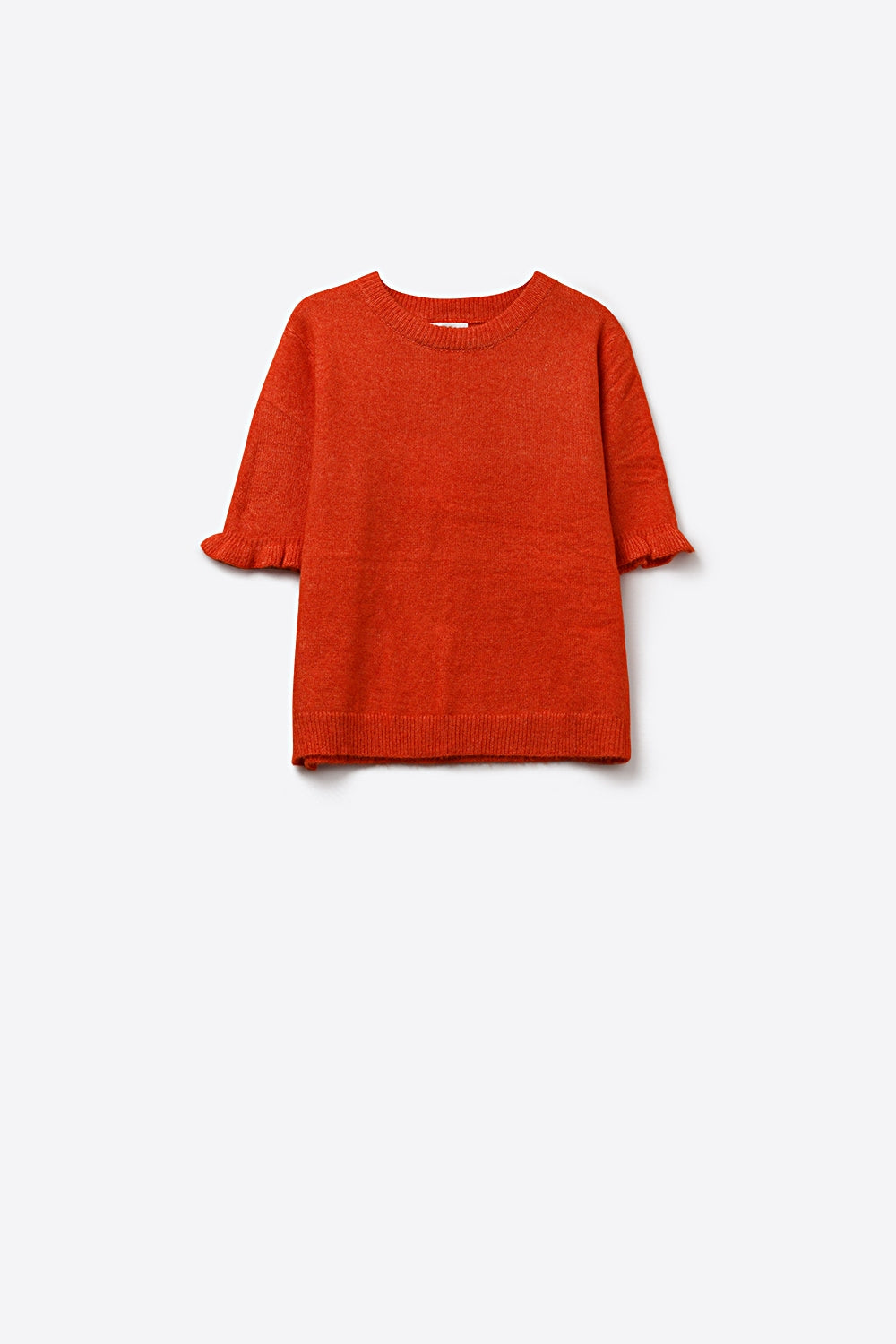 Camisola de malha macia e fofa laranja com pormenor de manga com folhos
