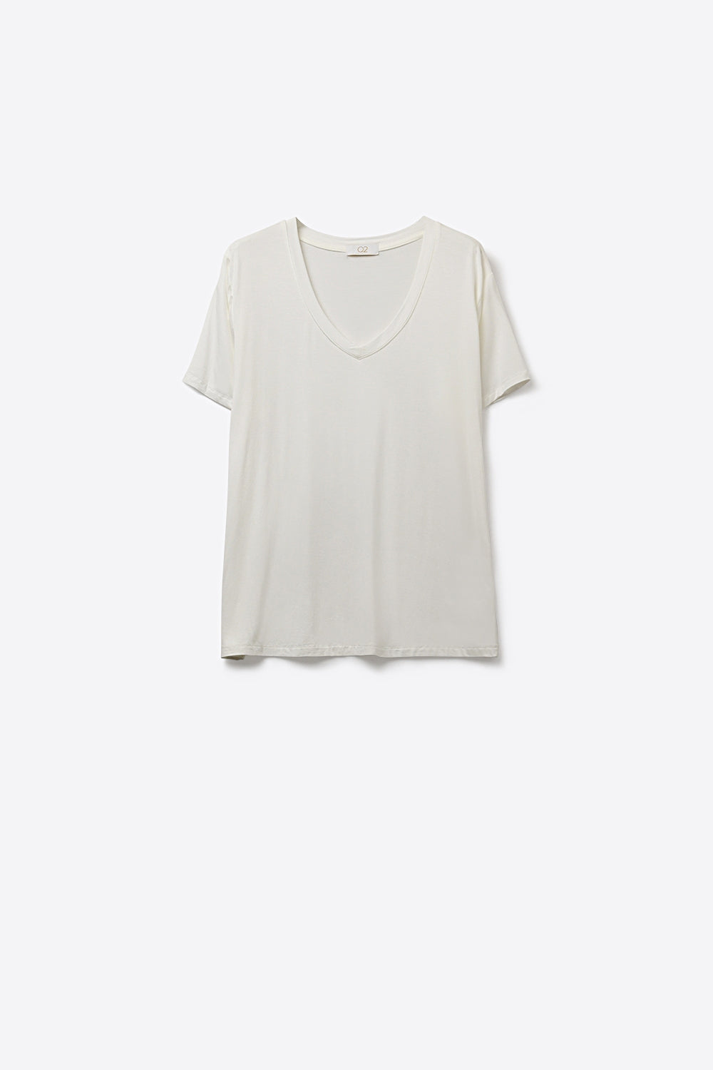 Camiseta branca de gola V larga e macia em tecido de viscose