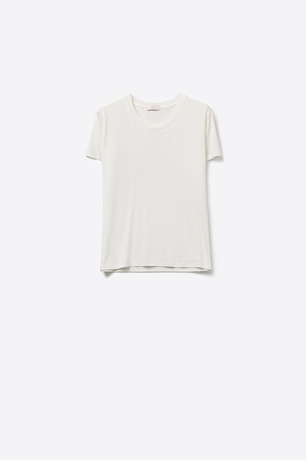Camiseta branca básica de manga curta com gola careca em tecido de viscose