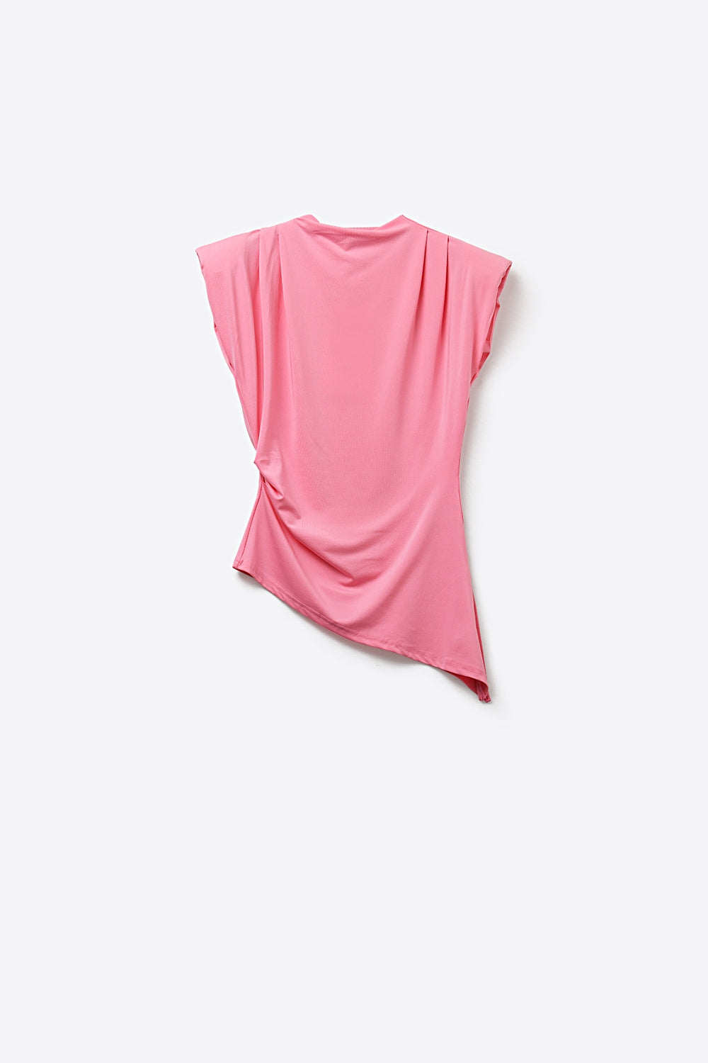 Top assimétrico sem mangas drapeado cor-de-rosa para mulher