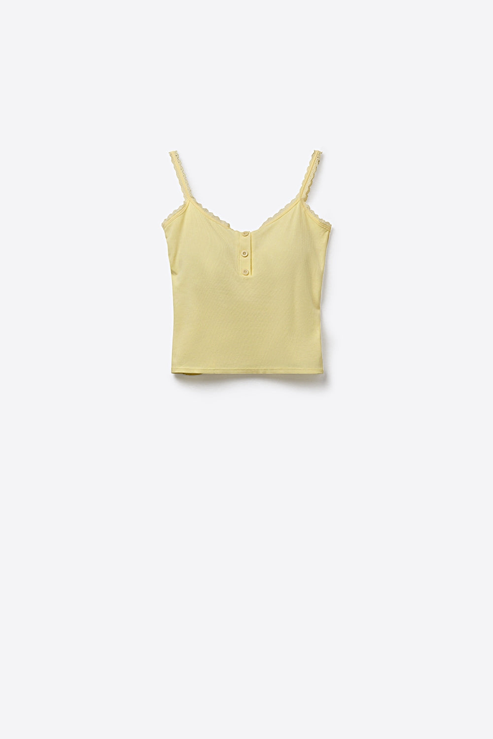 T-shirt de malha canelada amarela com pormenor de botões