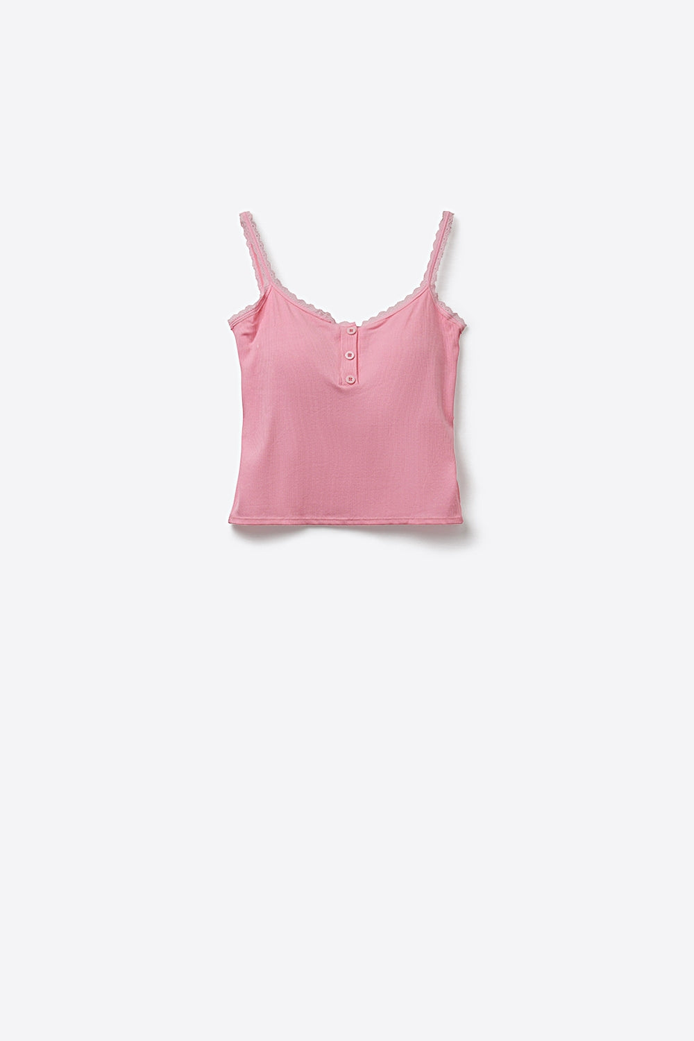 Camiseta regata canelada rosa com botões e detalhes