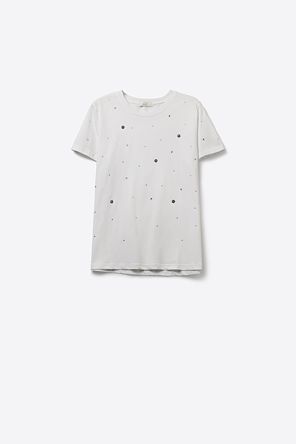 T-Shirt branca de algodão com pormenores de strass
