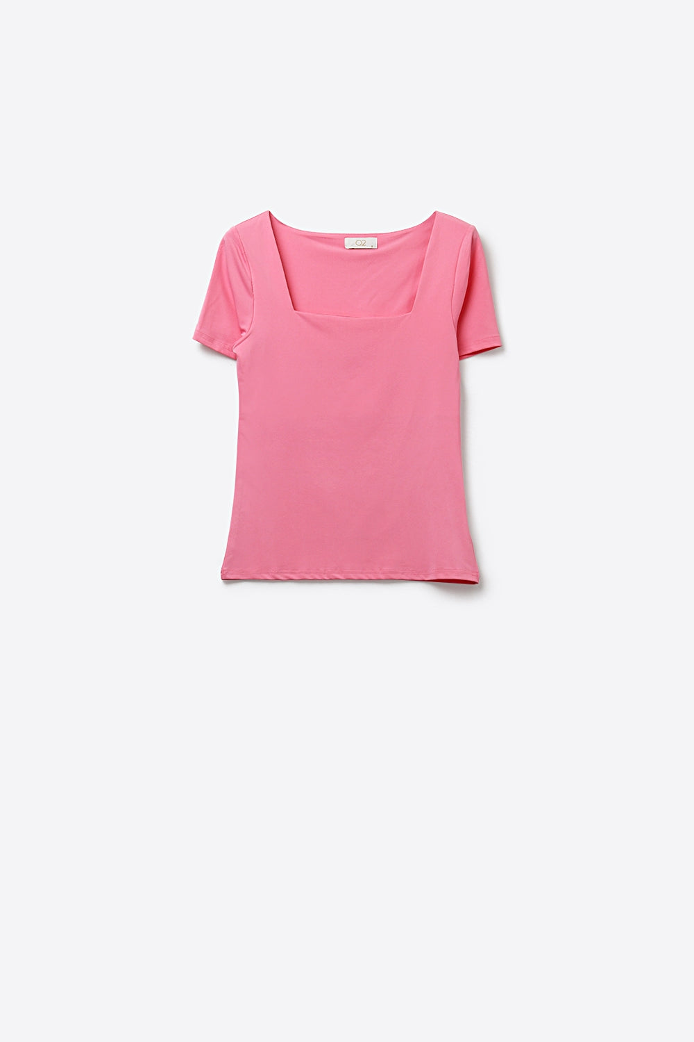 Top elástico de manga curta rosa com gola quadrada