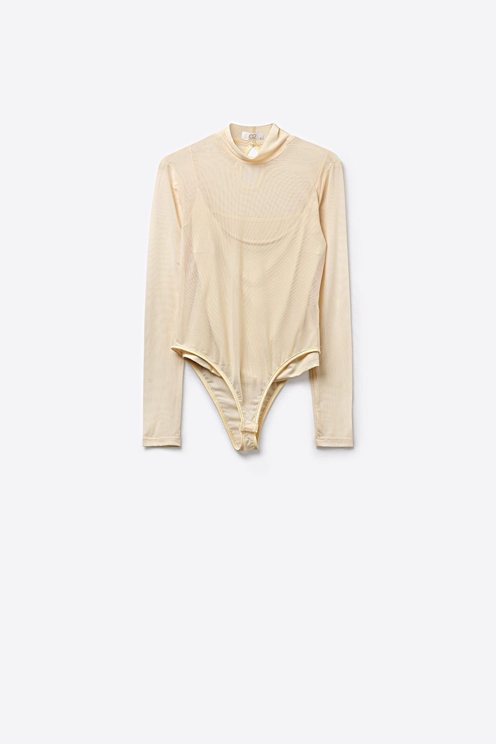 Body de Manga Longa em Malha Transparente Creme