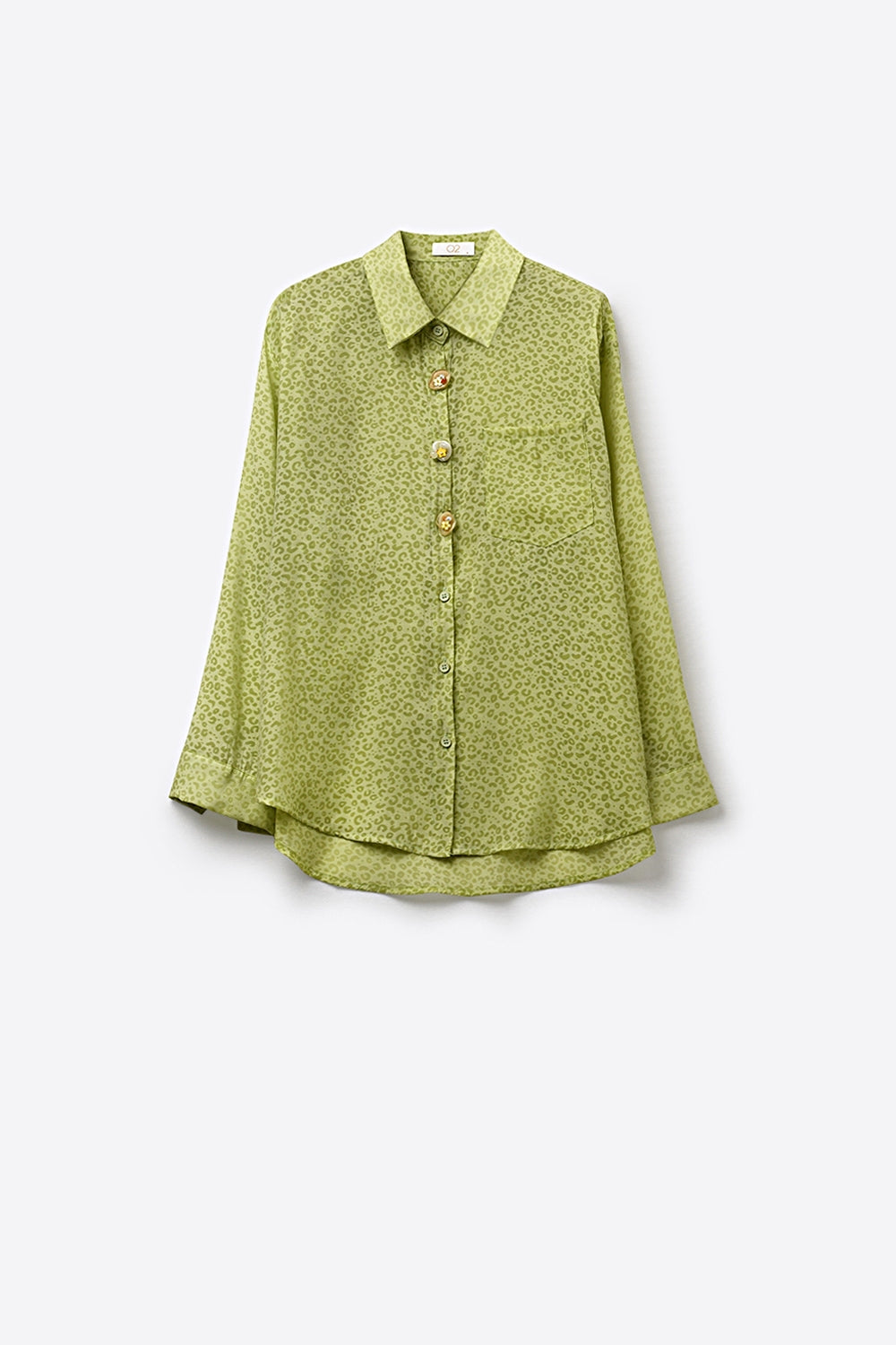 Camisa verde com estampa de animal em tecido transparente