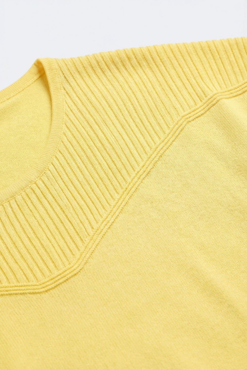 Suéter de Malha Amarelo de Manga Curta com Detalhe Canelado