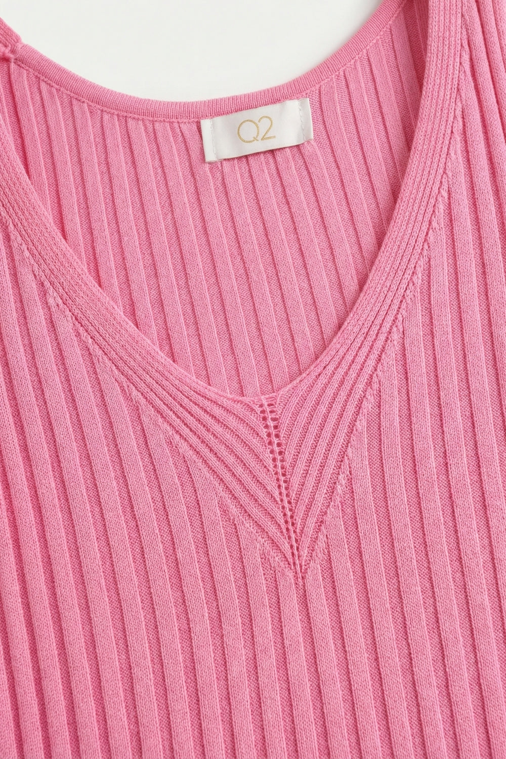 Regata de Malha Canelada Rosa Decote V