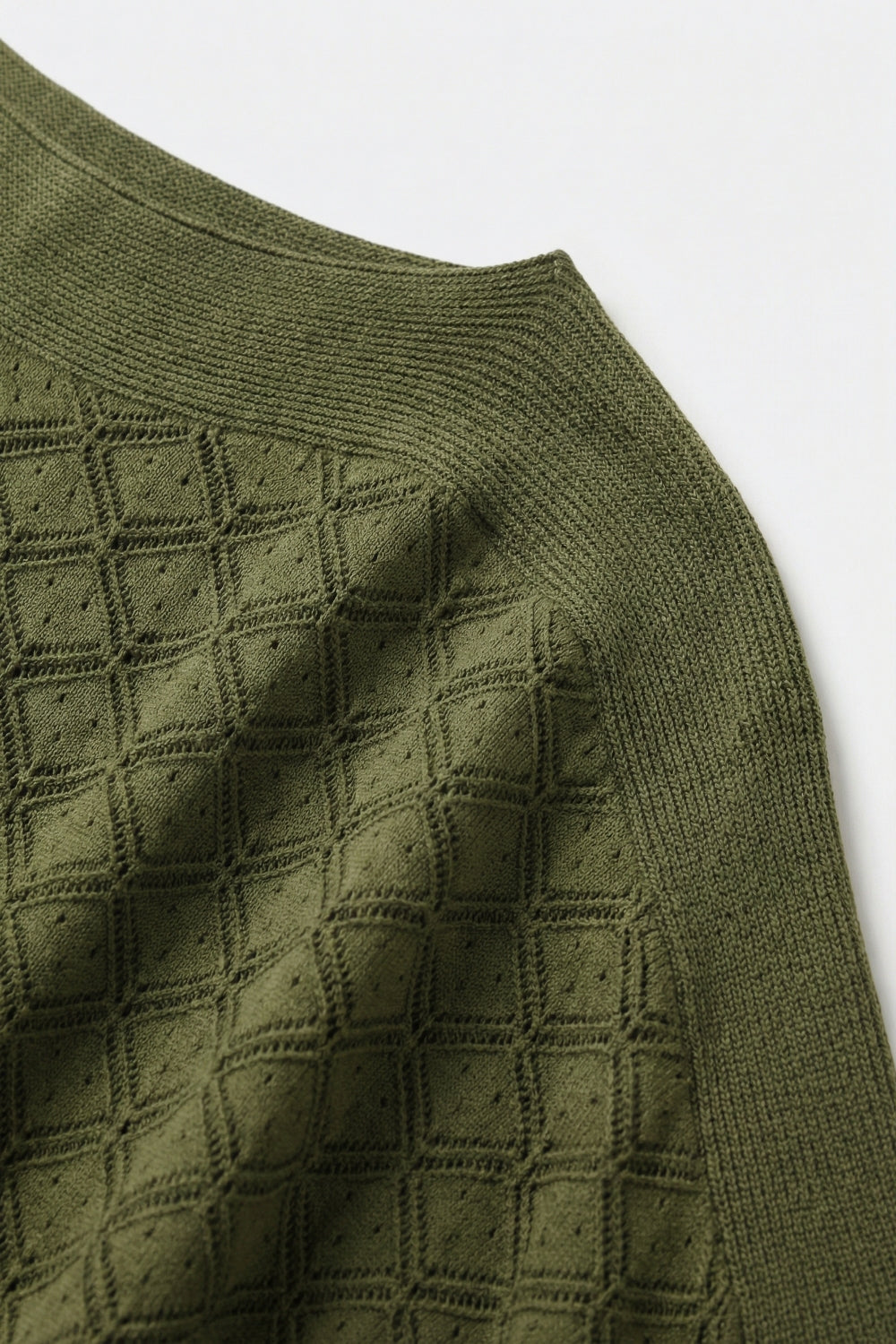 Camisola de manga curta de malha texturizada verde-oliva