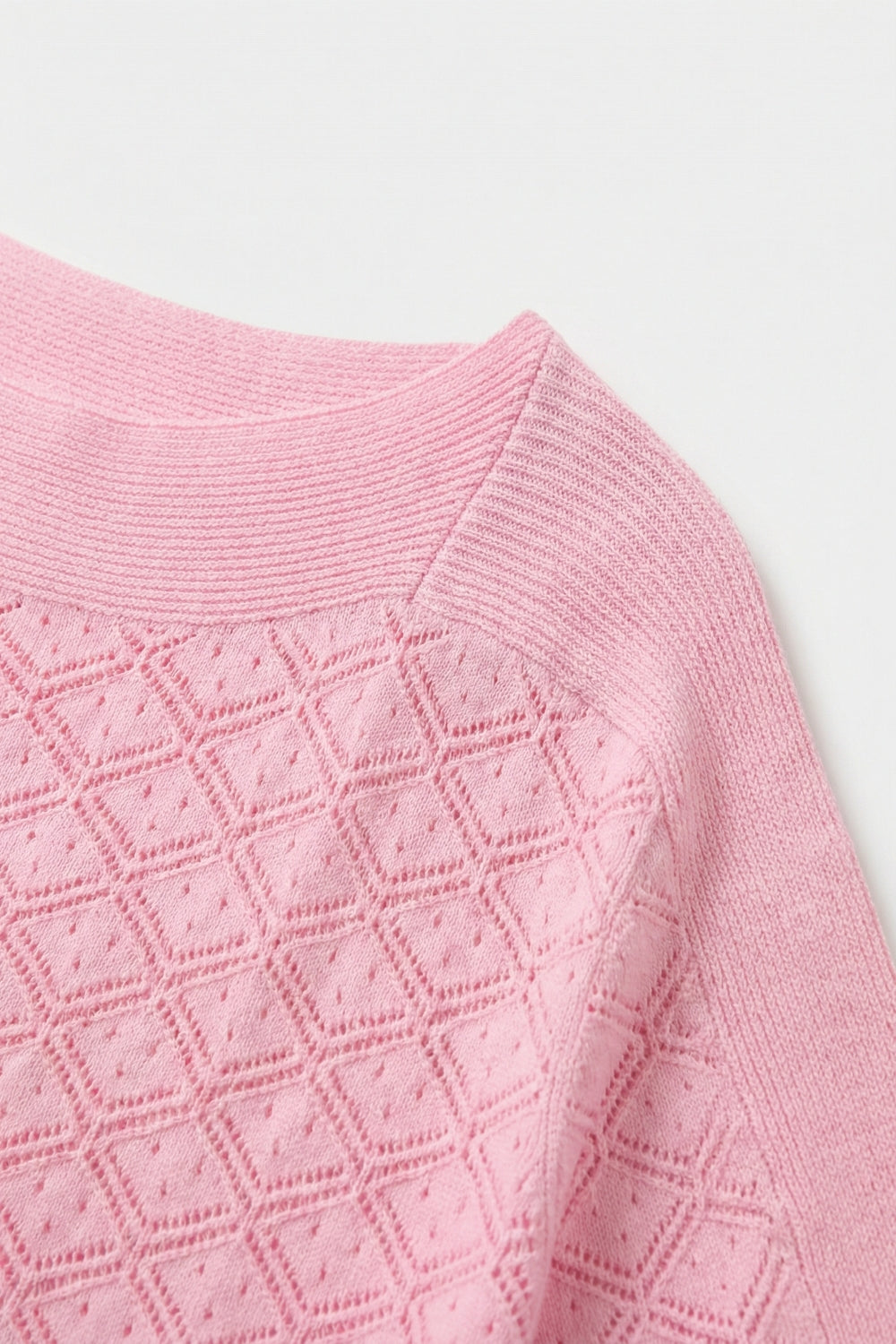 Suéter de Malha Texturada com Manga Curta em Rosa