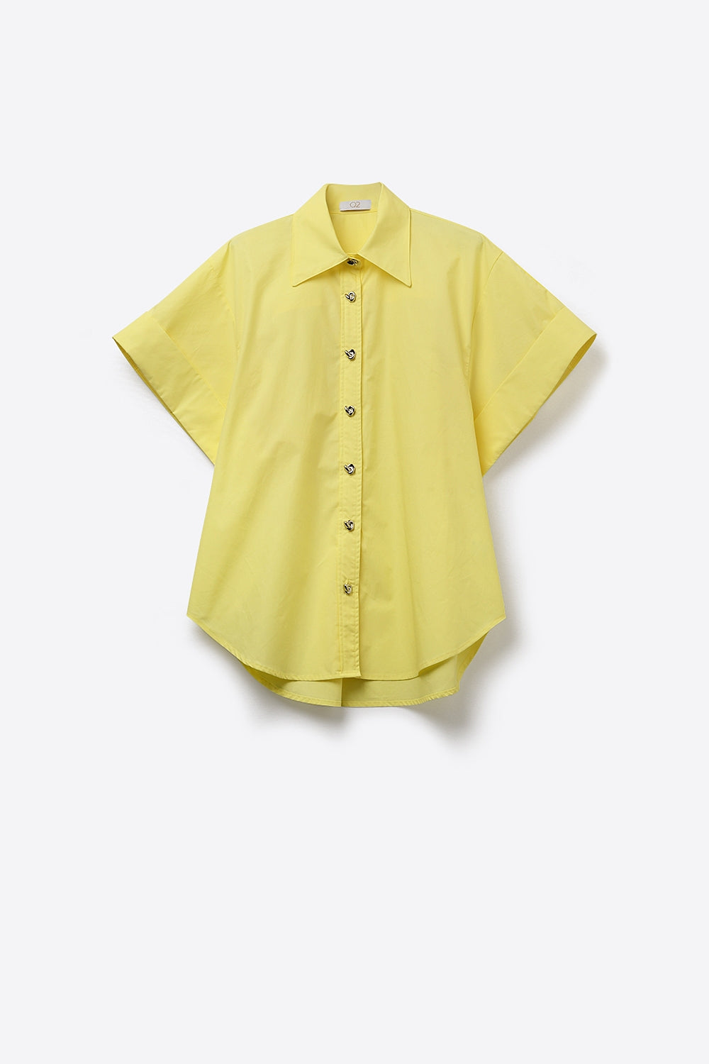 Camisa Kimono Amarela de Manga Curta com Botões de Prata