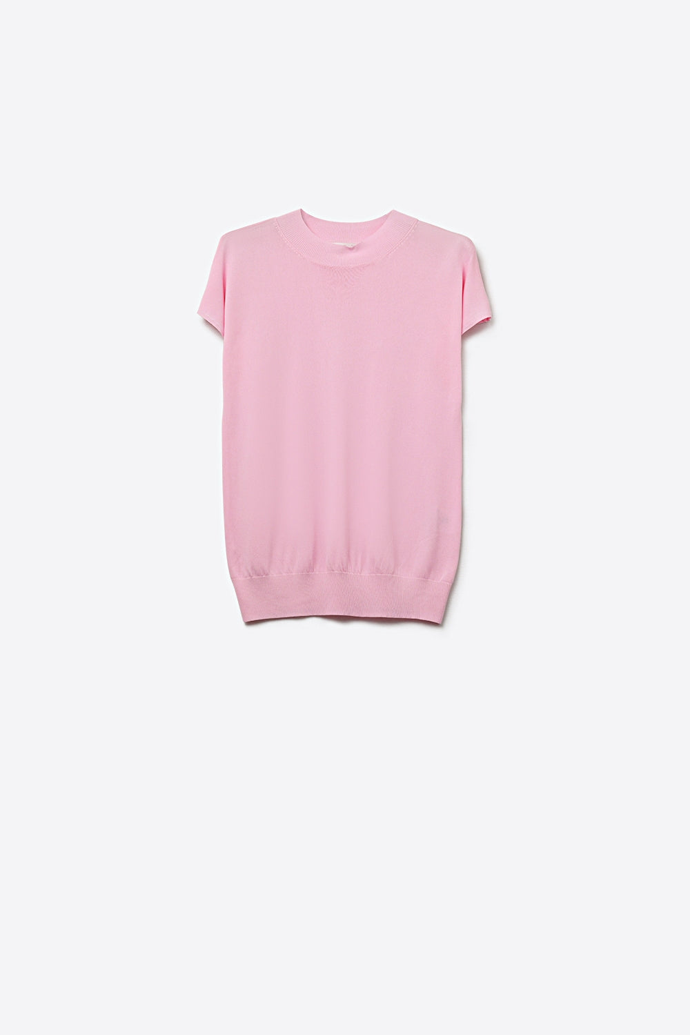 Camisola de gola alta rosa bebé com mangas curtas ajustadas