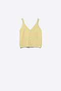 Top de malha com botões em amarelo