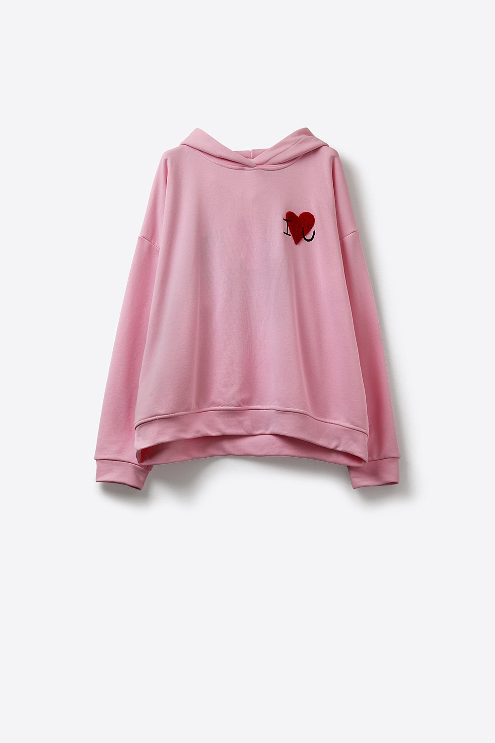 Camisola com capuz super macia rosa bebé com gráfico de corações em bouclé