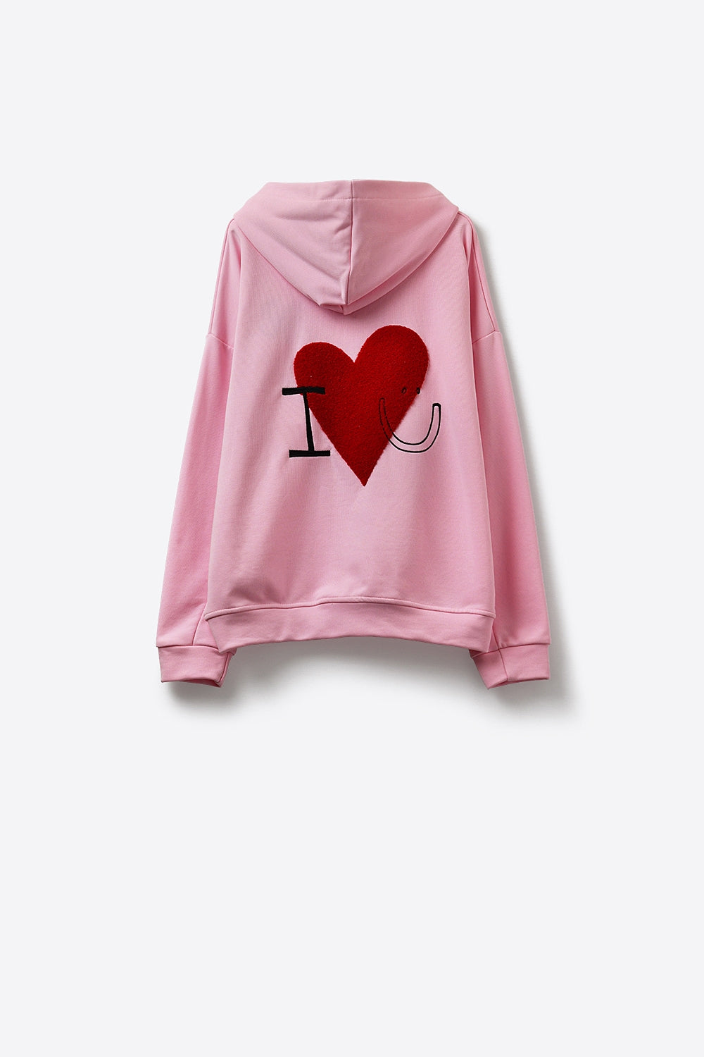 Camisola com capuz super macia rosa bebé com gráfico de corações em bouclé