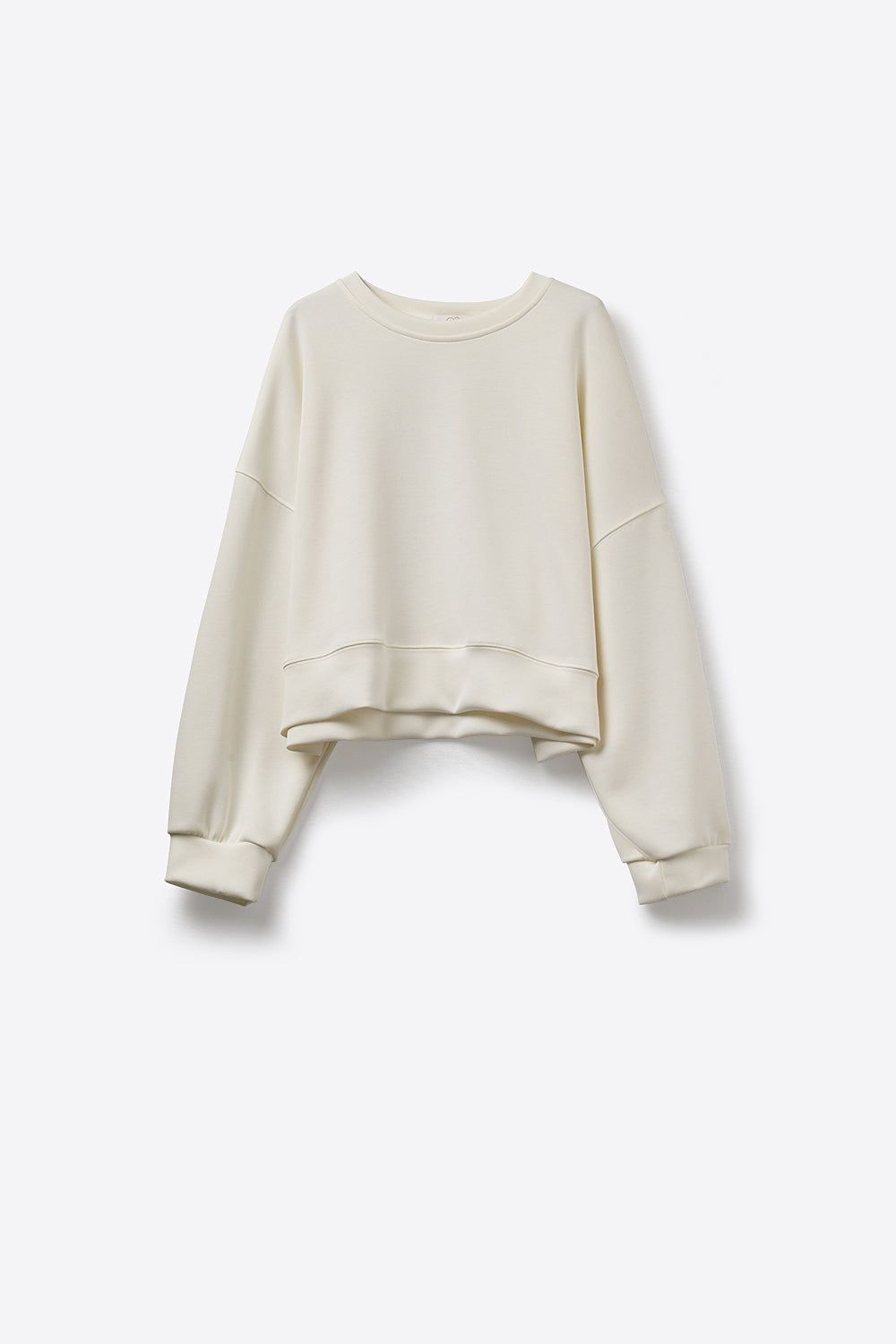 Sweatshirt básica com gola redonda e ombros caídos em creme