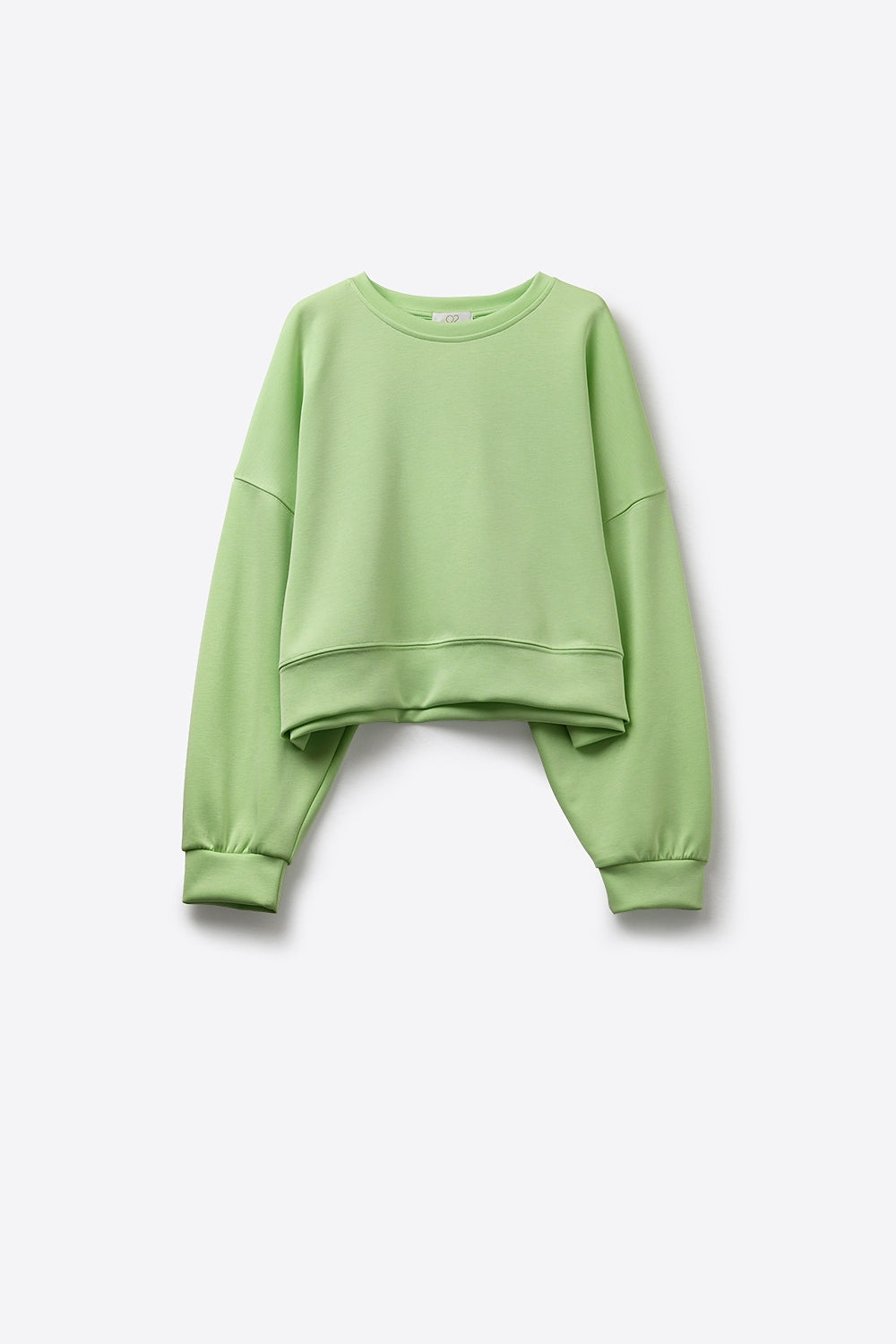 Sweatshirt básica com gola redonda e ombros caídos em verde