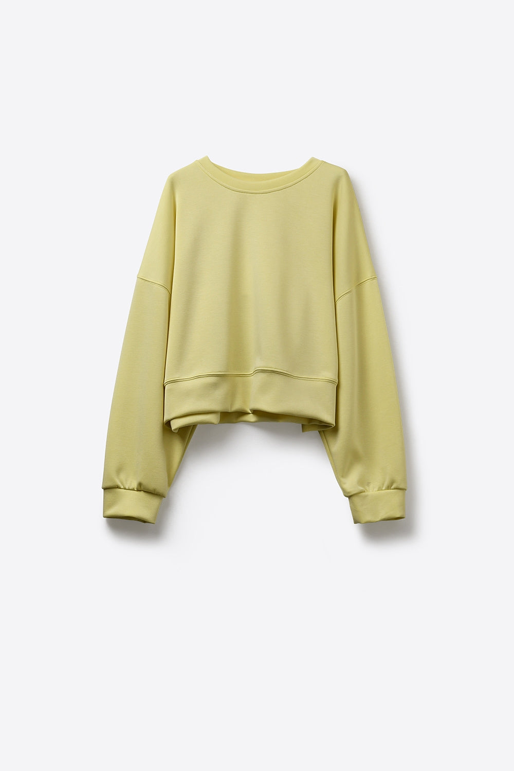 Sweatshirt básica com gola redonda e ombros caídos em amarelo