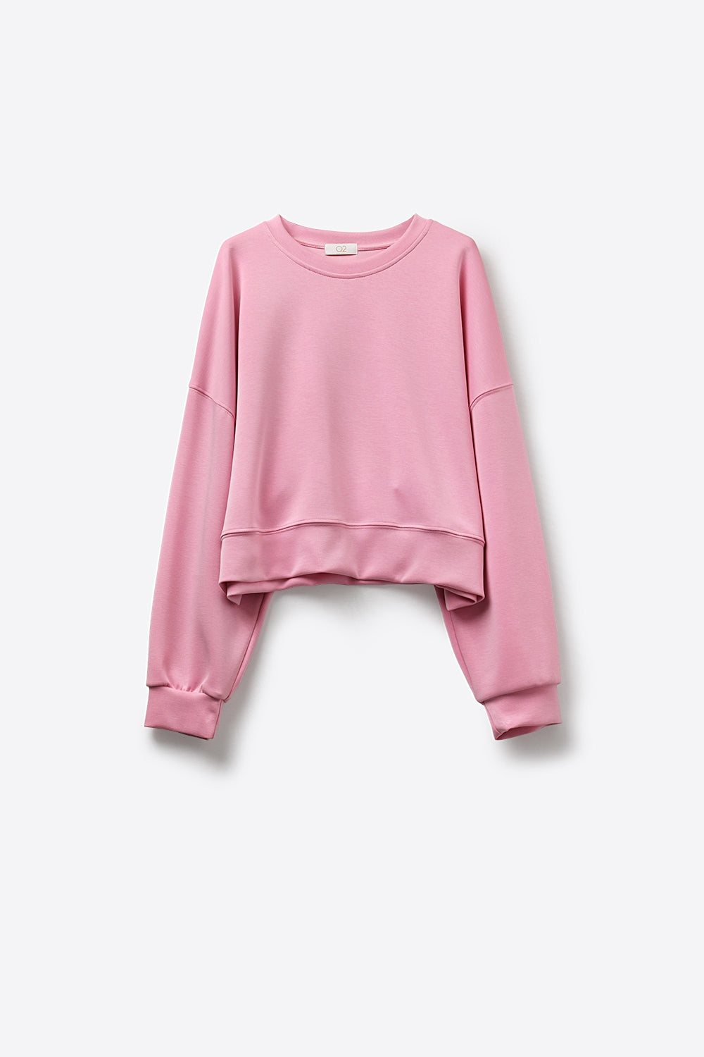 Sweatshirt básica com gola redonda e ombros caídos em cor-de-rosa
