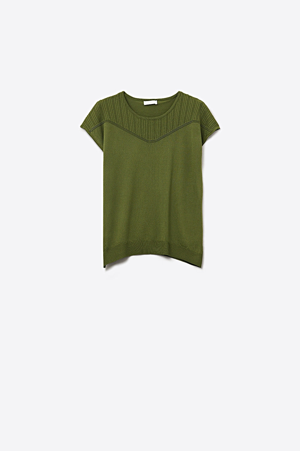 Camisola de manga comprida em malha verde-oliva com pormenores canelados