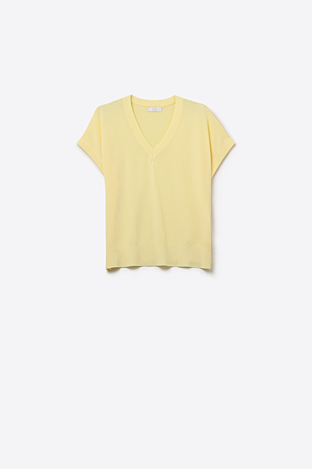 Camisola de malha fina e leve com decote em V largo em amarelo