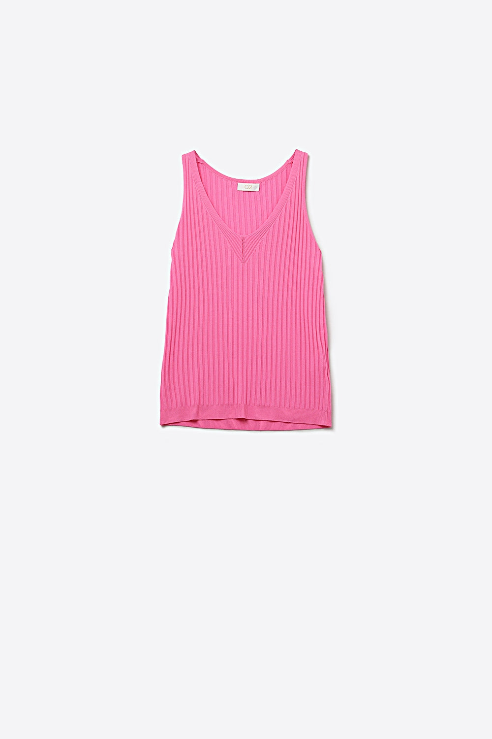 Regata de Malha Canelada Rosa Decote V