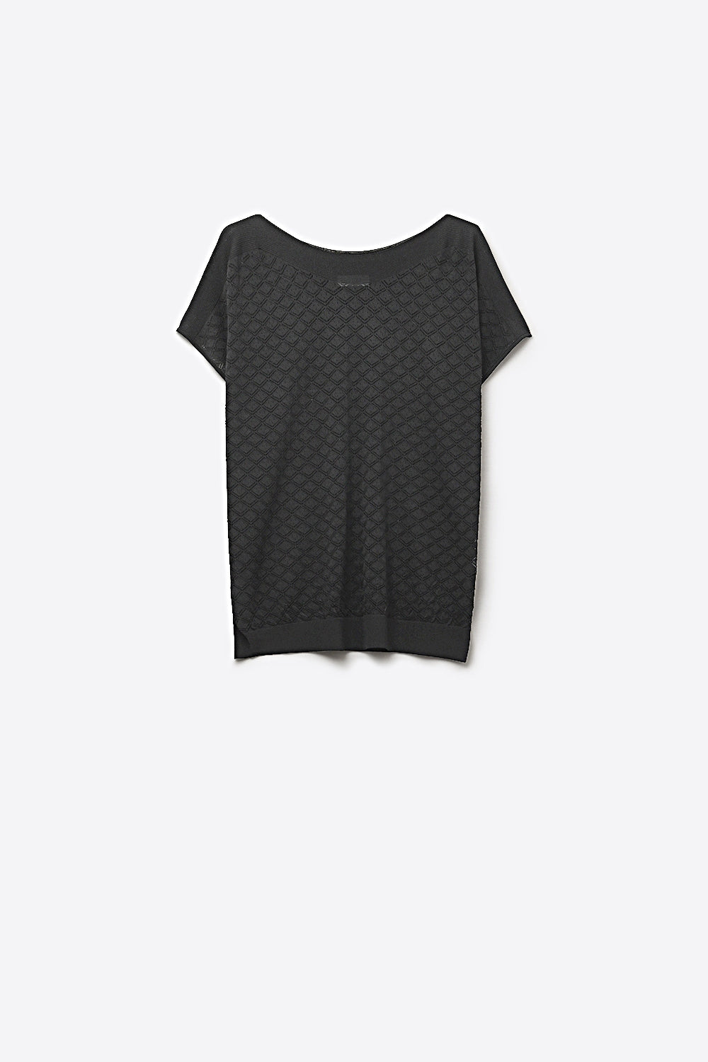 Camisola de manga curta em malha preta texturada