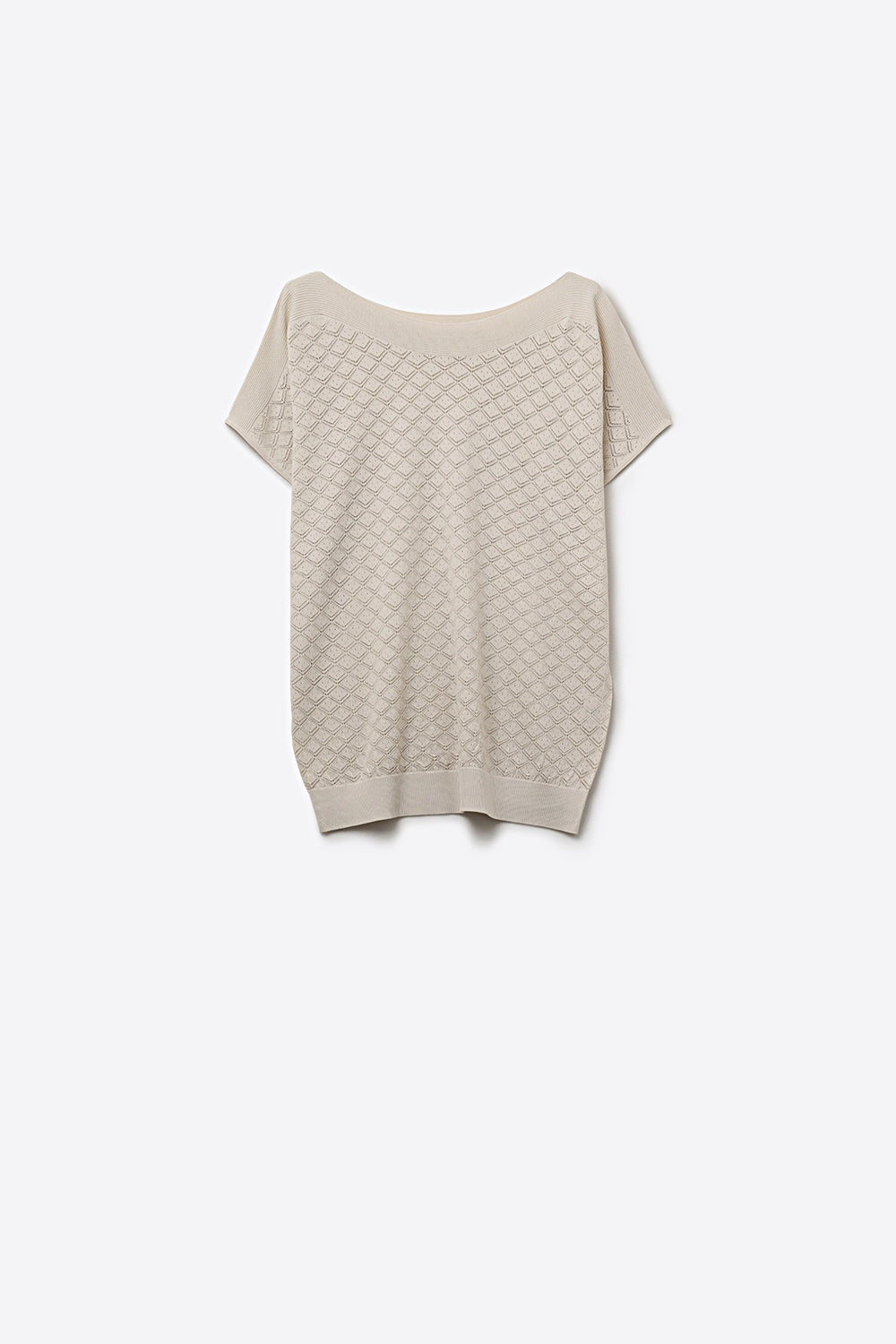 Camisola de manga curta de malha texturizada bege